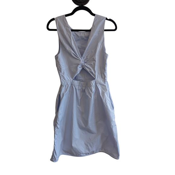 Everlane Women's The Clean Cotton Twist-Back Fit & Flare Dress Blue Size 8 - Picture 4 of 10